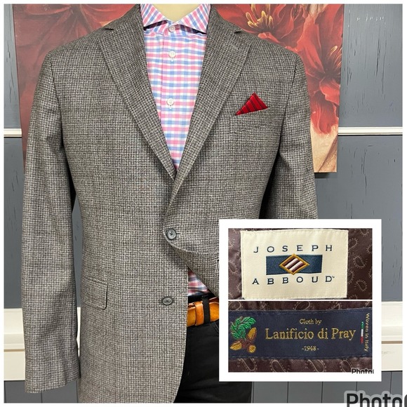 Joseph Abboud Blazer Mens 44L Long Modern Slim Fit Wool Flannel Tan/Gray/Brown - Picture 1 of 12